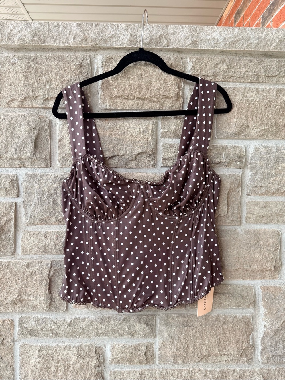 NWT SHEIN BAE Plus 2XL Brown Polka Dot Corset Bustier Crop Top